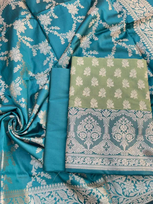 Green_Semi_Silk_Floral_Zari_Banarasi_Suit_with_Contrast_Border_&_Floral_Jaal_Dupatta_78ASD_KS1