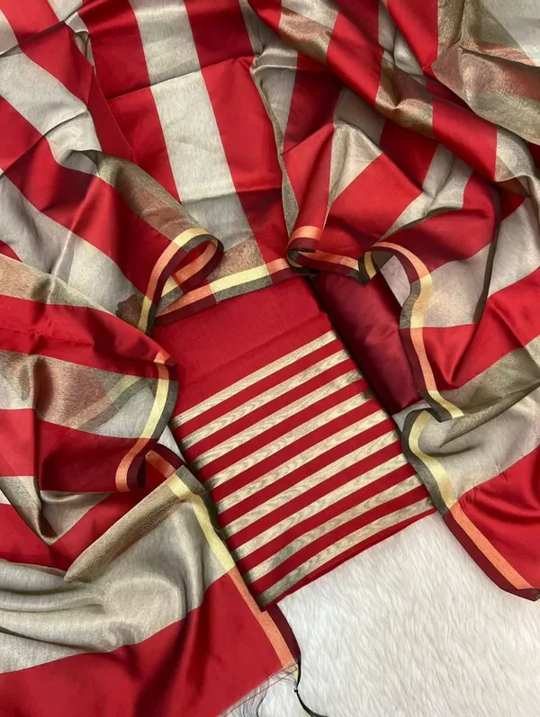 Red_Cotton_Banarasi_Silk_Suit_with_Stripe_Zari_Patti_&_Matching_Stripe_Zari_Dupatta_500SKL_CS8