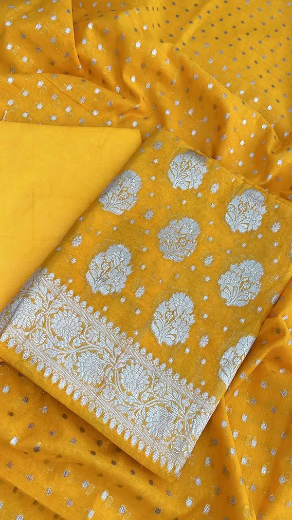 Yellow_Katan_Georgette_Silver_Zari_Booti_Banarasi_Suit_Set_with_Chunri_Booti_1200SKL_KG6