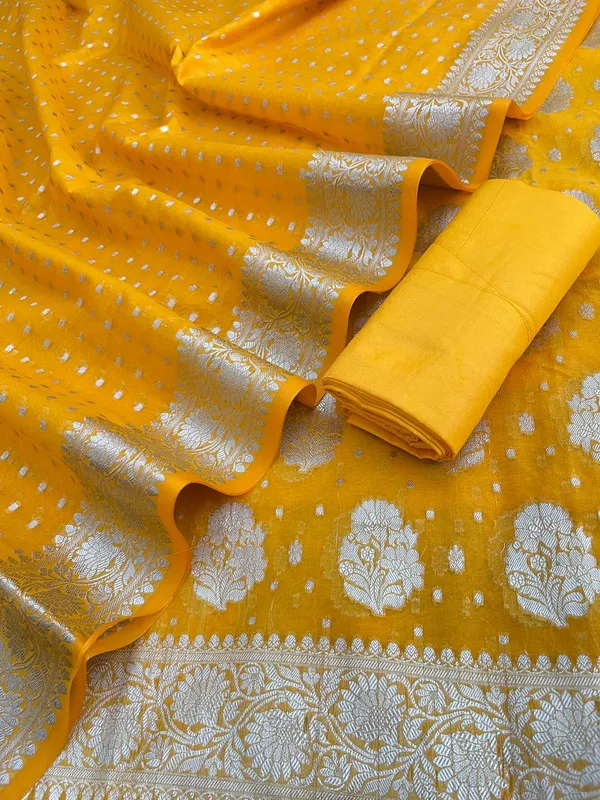 Yellow_Katan_Georgette_Silver_Zari_Booti_Banarasi_Suit_Set_with_Chunri_Booti_1200SKL_KG6