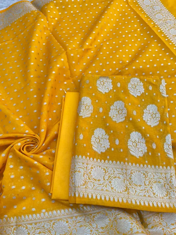 Yellow_Katan_Georgette_Silver_Zari_Booti_Banarasi_Suit_Set_with_Chunri_Booti_1200SKL_KG6
