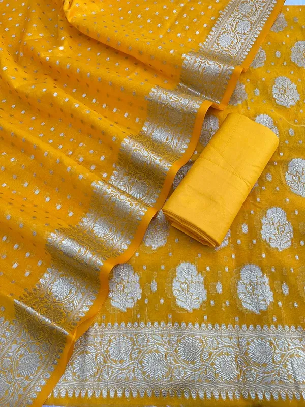 Yellow_Katan_Georgette_Silver_Zari_Booti_Banarasi_Suit_Set_with_Chunri_Booti_1200SKL_KG6