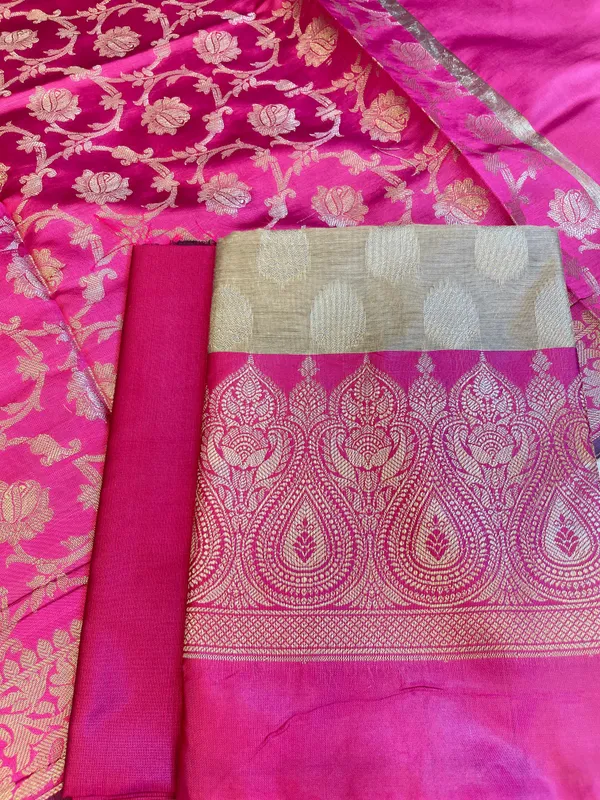 Beige_Art_Silk_Floral_Zari_Booti_Contrast_Banarasi_Suit_with_Pink_Dupatta_625AJ_TPT38