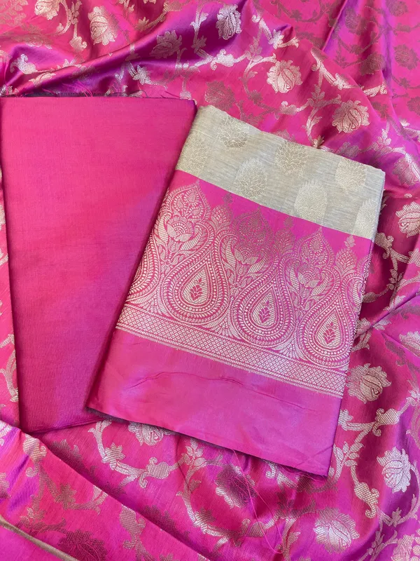 Beige_Art_Silk_Floral_Zari_Booti_Contrast_Banarasi_Suit_with_Pink_Dupatta_625AJ_TPT38