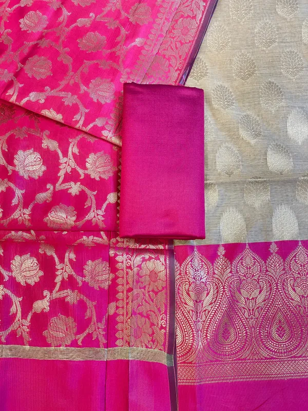 Beige_Art_Silk_Floral_Zari_Booti_Contrast_Banarasi_Suit_with_Pink_Dupatta_625AJ_TPT38
