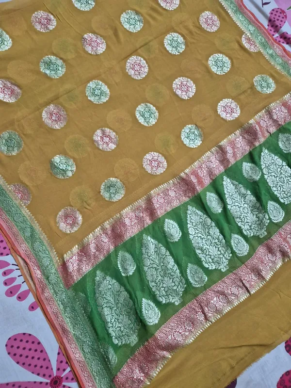Mustard_Gold_Pure_Handloom_Khaddi_Georgette_Handbrush_Banarasi_Suit_with_Polka_Dot_Dupatta_78SKL_KG5