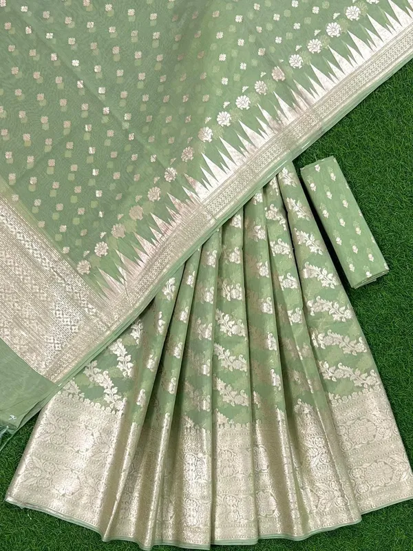 Pista_Green_Chanderi_Lorex_Weave_Floral_Jaal_Lehenga_Set_With_Chunri_Booti_Dupatta_250PNJ_LNG32