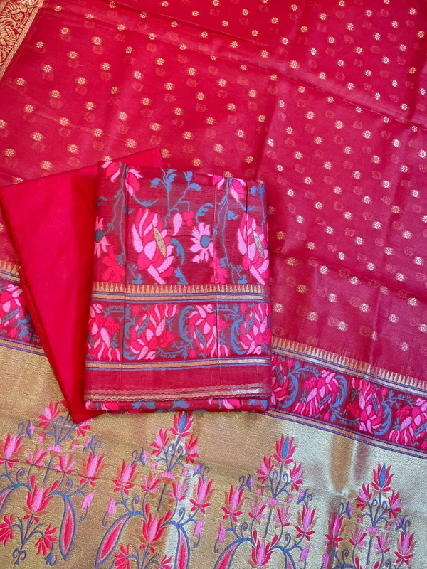 Red_Jamdani_Weave_Cotton_Banarasi_3_pcs_Suit_Set_600SKL_JM15