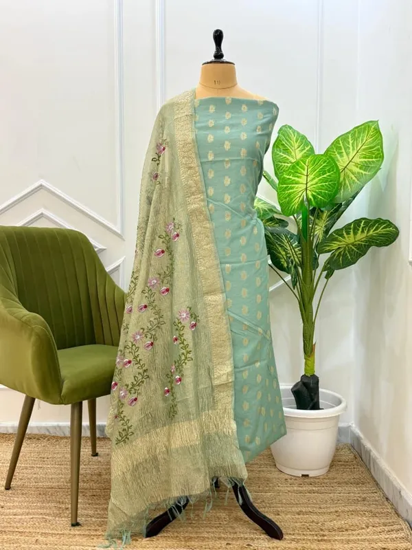 Seagreen_Pure_Mercerised_Zari_Booti_with_Embroidery_Tissue_Dupatta_Banarasi_Suit_Set_1200SKL_PME13