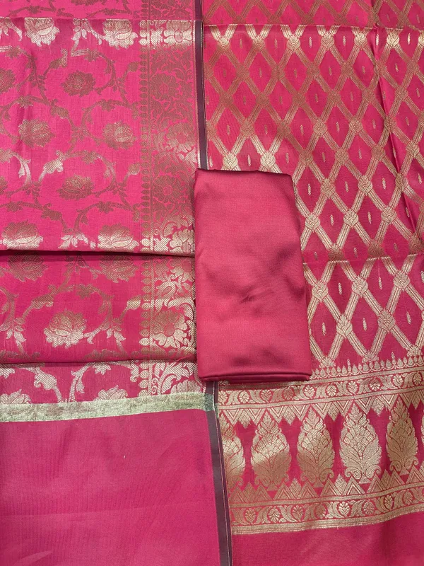 Humairah_Pink_Art_Silk_Diagonal_Zari_Zig-Zag_Stripe_3_pcs_Suit_set_with_Plain_Bottom_and_Tilfi_Floral_Zari_Diagonal_Pink_Dupatta