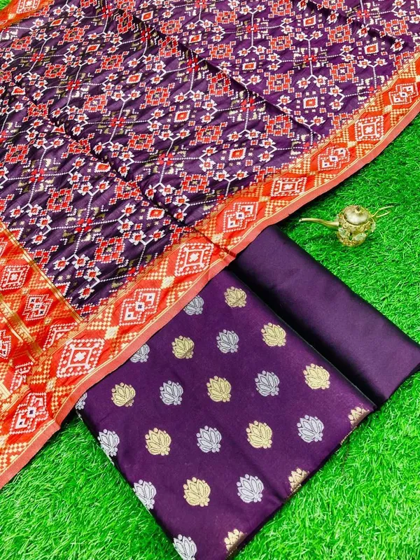 Purple_Katan_Silk_Silver_Gold_Zari_With_Patola_Weave_Dupatta_Skl_Ks15