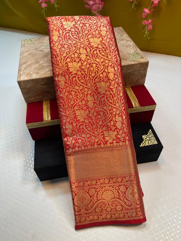 Red_Semi_Kanchi_Silk_Floral_Zari_Jaal_Brocade_Zari_Border_Banarasi_Saree_MS_SK34