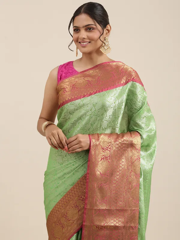 Green_Kanchi_Silk/Brocade_Banarasi_Sarees_For_Women_GEBW9