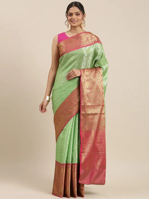 Green_Kanchi_Silk/Brocade_Banarasi_Sarees_For_Women_GEBW9