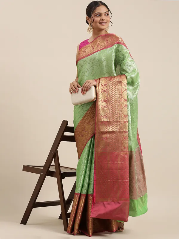 Green_Kanchi_Silk/Brocade_Banarasi_Sarees_For_Women_GEBW9