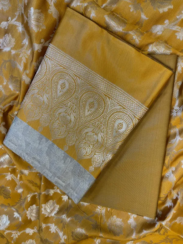 Beige_Art_Silk_Floral_Zari_Jaal_Contrast_Banarasi_Suit_with_Mustard_Yellow_Dupatta