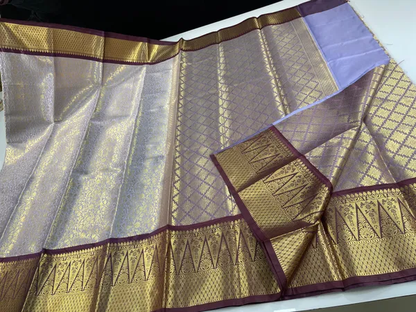 Blue_Semi_Kanchi_Silk_Brocade_Contrast_Brown_Zig-Zag_Border_Banarasi_Saree_MS_SK23