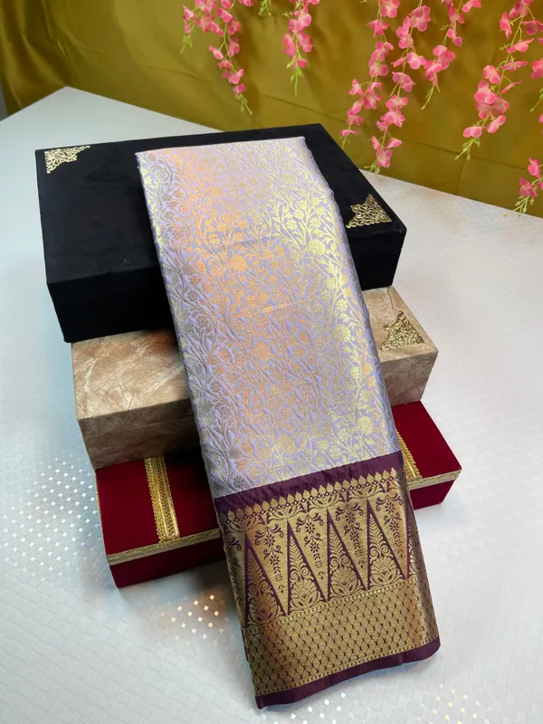 Blue_Semi_Kanchi_Silk_Brocade_Contrast_Brown_Zig-Zag_Border_Banarasi_Saree_MS_SK23