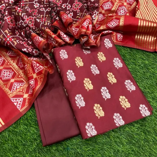 Maroon_Katan_Silk_Silver_Gold_Zari_With_Patola_Weave_Dupatta_Suit_Set_700SKL_KS46
