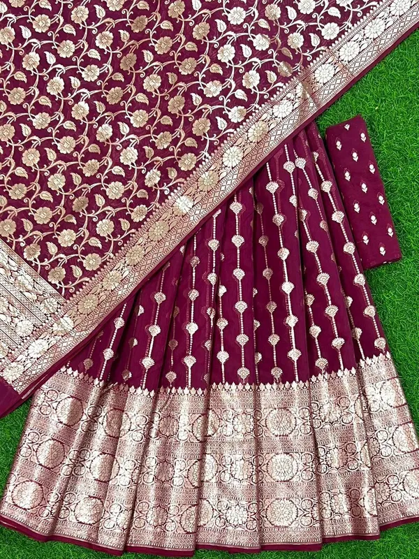 Wine_Purple_Banarasi_Chanderi_Lehenga_With_Skirt_Border_And_Zari_Jaal_Dupatta_250PNJ_LNG33
