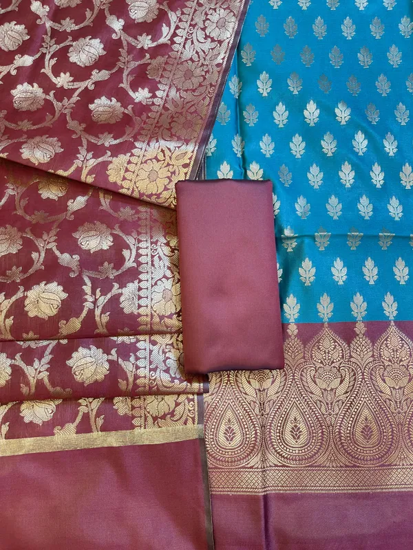 Seagreen_Art_Silk_Floral_Zari_Booti_Contrast_Banarasi_Suit_with_Maroon_Dupatta_625AJ_TPT2
