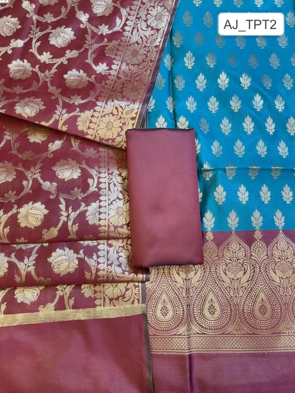 Seagreen_Art_Silk_Floral_Zari_Booti_Contrast_Banarasi_Suit_with_Maroon_Dupatta_625AJ_TPT2
