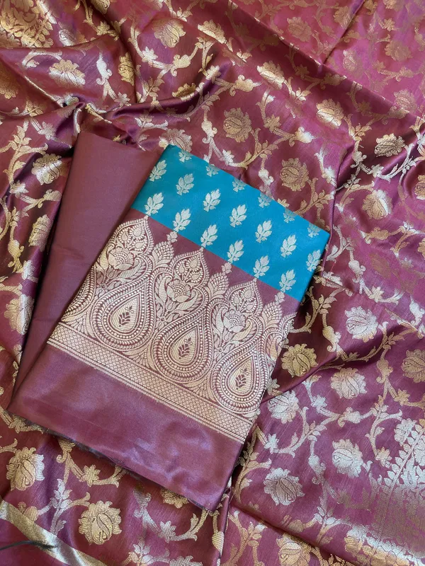 Seagreen_Art_Silk_Floral_Zari_Booti_Contrast_Banarasi_Suit_with_Maroon_Dupatta_625AJ_TPT2