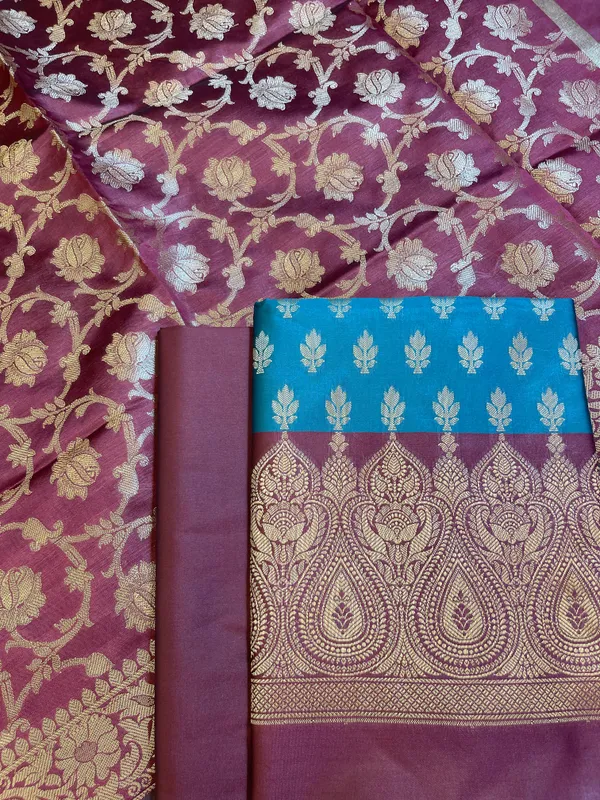 Seagreen_Art_Silk_Floral_Zari_Booti_Contrast_Banarasi_Suit_with_Maroon_Dupatta_625AJ_TPT2