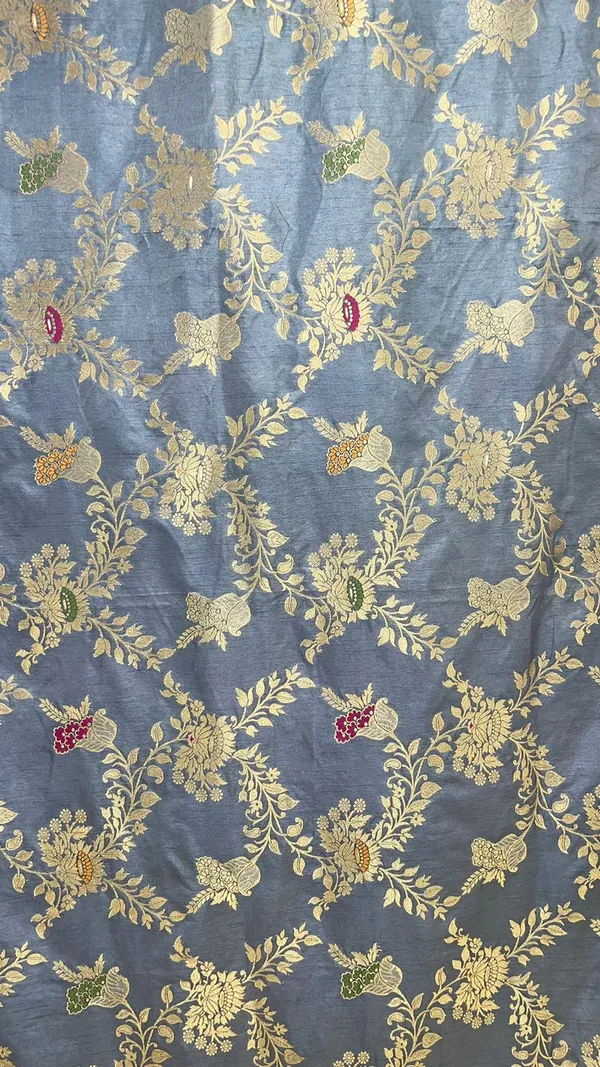 Humairah_Presents_Grey_Dupion_Silk_Floral_Mina_Zari_Jaal_with_Contrast_Orange_Paithani_Mina_Zari_Pallu_Zari_Border_and_Orange_Blouse