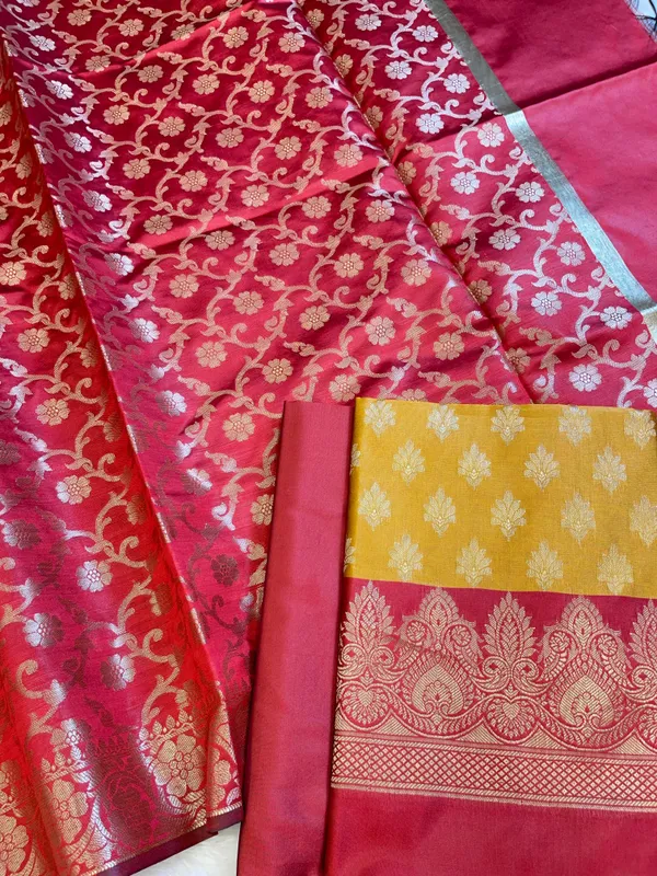 Mustard_Yellow_Art_Silk_Floral_Zari_Chunri_Booti_Contrast_Banarasi_Suit_with_Red_Dupatta_625AJ_TPT31