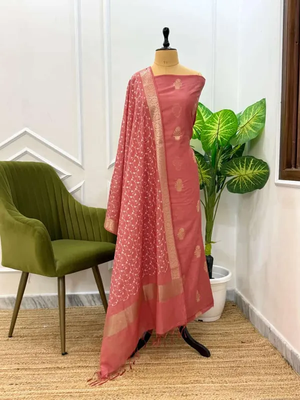 Peach_Mercerised_Banarasi_Suit_with_Zari_Border_&_Embroidered_Dupatta_1100SKL_MS10