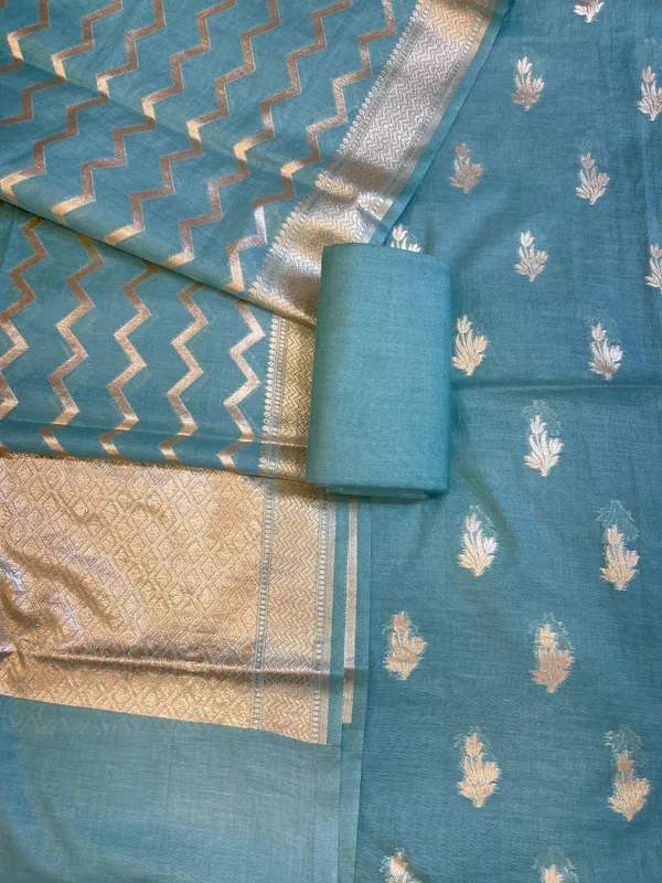 Seagreen_Mercerise_Silk_Floral_Zari_Booti_with_Zig-Zag_Dupatta_Banarasi_Suit_11SKL_MSRS4