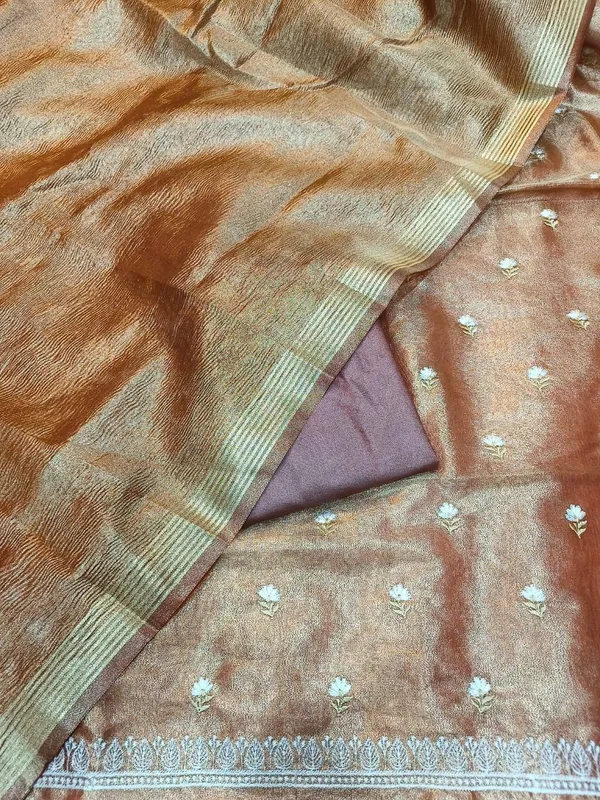 Orange_Tissue_Silk_Embroidery_Zari_Booti_With_Tissue_Crush_Dupatta_Banarasi_3_Pcs_Suit_Set_Skl_Te1