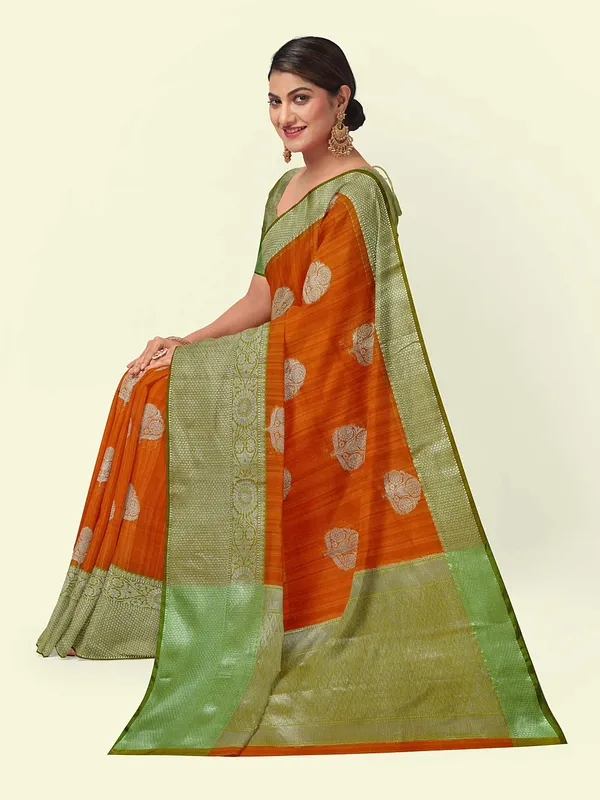 Orange_Matka_Silk/Silk_Blend_Banarasi_Sarees_For_Women_GEMTKSLK_3