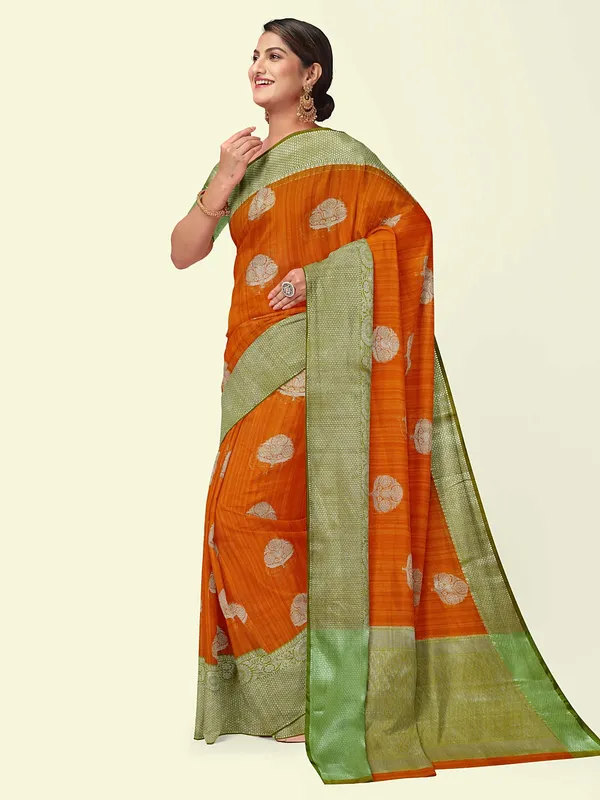 Orange_Matka_Silk/Silk_Blend_Banarasi_Sarees_For_Women_GEMTKSLK_3