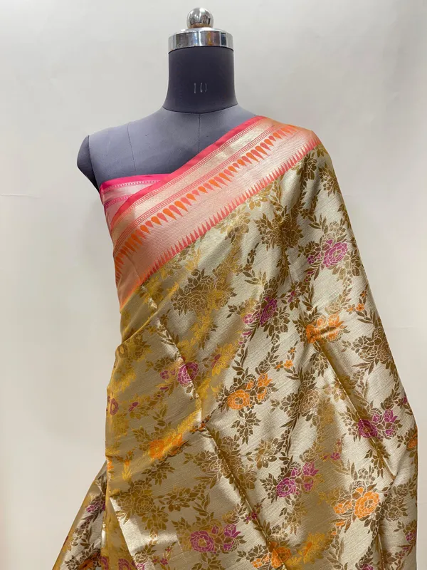 Humairah_Presents_Gold_Art_Silk_Floral_Tilfi_Mina_Zari_Jaal_with_Contrast_Pink_Minakari_Boota_Pallu_Double_Mina_Zari_Border_and_Pink_Blouse
