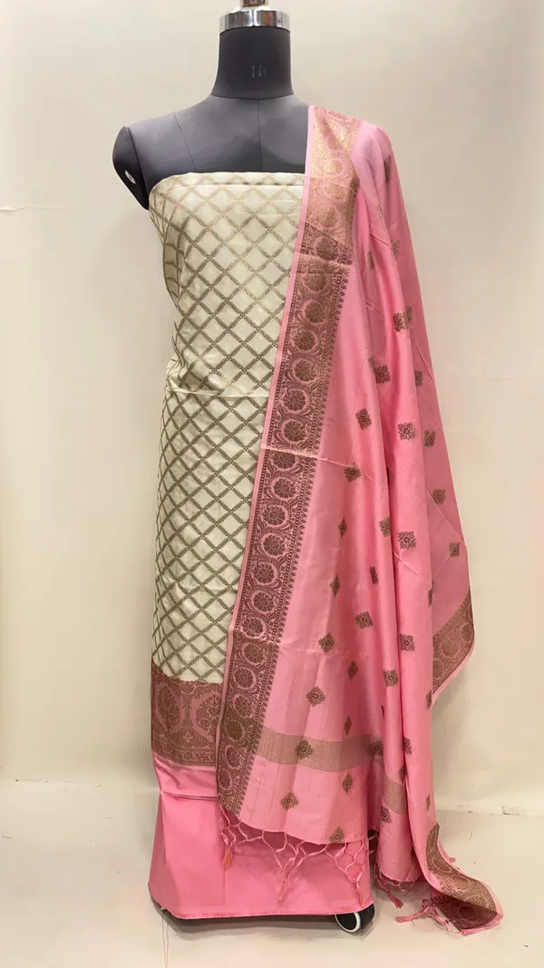 Humairah_Presents_Off_white_Semi_Katan_Silk_Checkered_Striped_3_pcs_Suit_Set_with_Contrast_Baby_Pink_Plain_Bottom_and_Floral_Zari_Booti_Baby_Pink_Dupatta_ASD_130