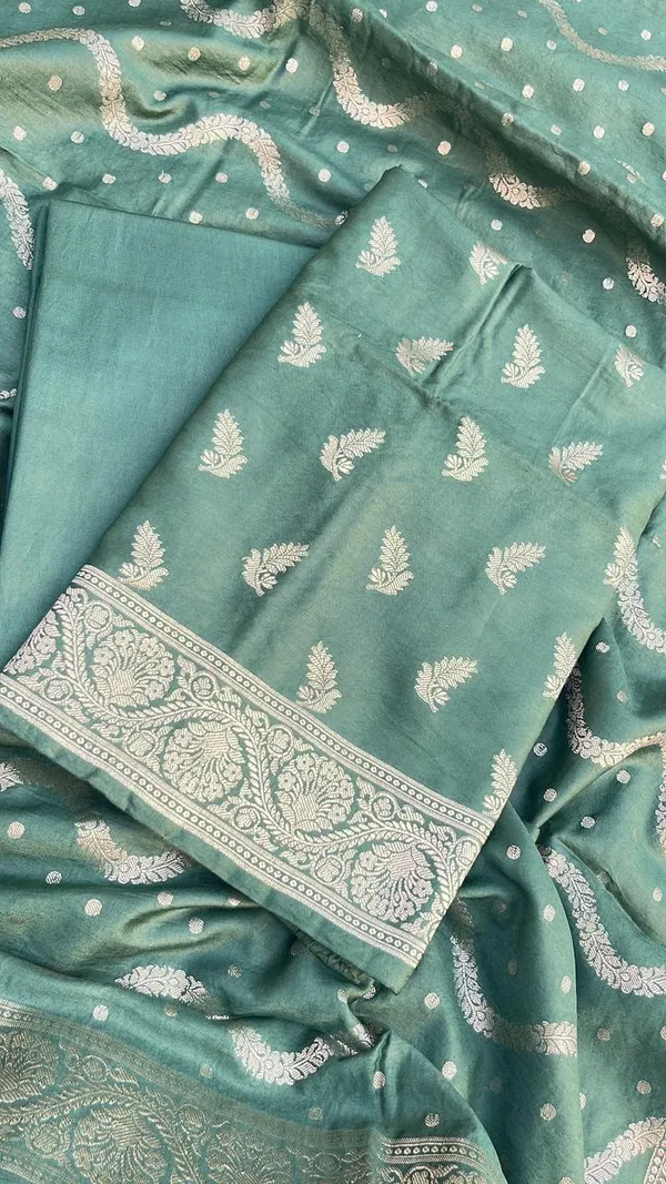 Sea_Green_Soft_Viscose_Silk_Vasket_Zari_Booti_with_Leheriya_Dupatta_1050BFS_SV3