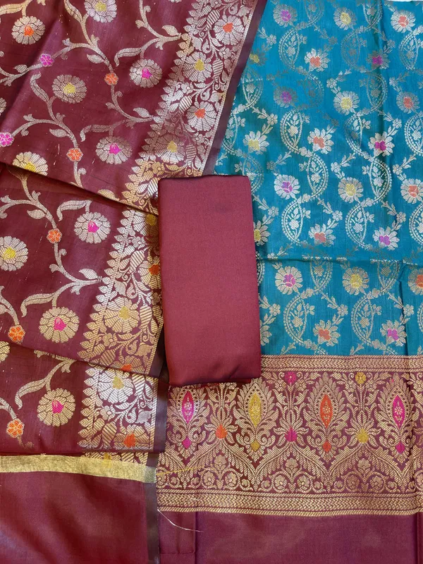 Seagreen_Art_Silk_Floral_Zari_Mina_Jaal_Contrast_Banarasi_Suit_with_Maroon_Dupatta_625AJ_TPT18