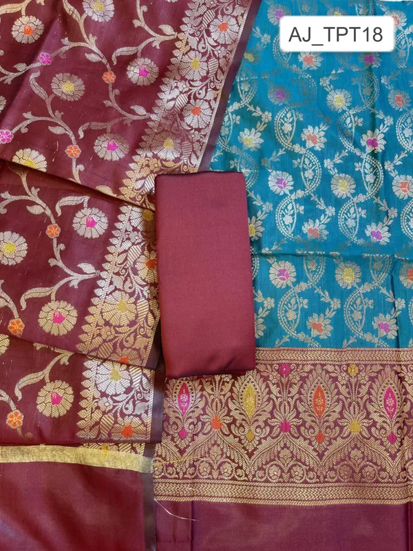 Seagreen_Art_Silk_Floral_Zari_Mina_Jaal_Contrast_Banarasi_Suit_with_Maroon_Dupatta_625AJ_TPT18