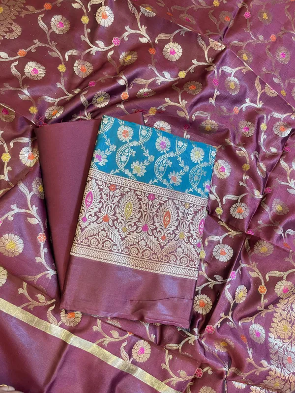 Seagreen_Art_Silk_Floral_Zari_Mina_Jaal_Contrast_Banarasi_Suit_with_Maroon_Dupatta_625AJ_TPT18