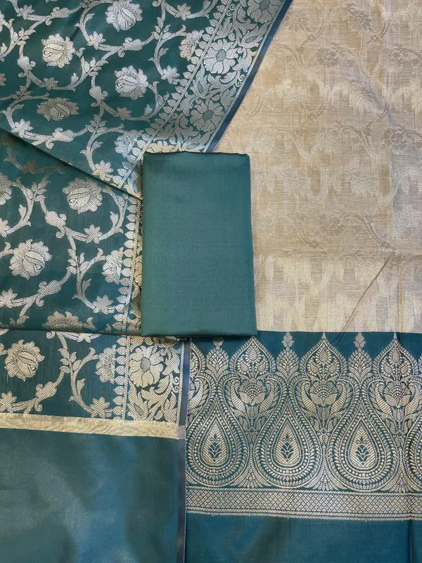 Beige_Art_Silk_Floral_Zari_Jaal_Contrast_Banarasi_Suit_with_Darkgreen_Dupatta_625AJ_TPT65