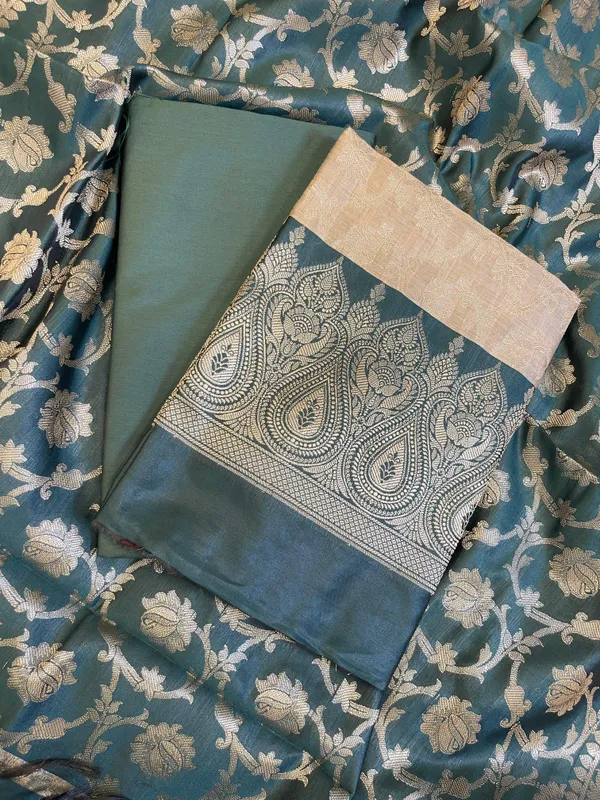Beige_Art_Silk_Floral_Zari_Jaal_Contrast_Banarasi_Suit_with_Darkgreen_Dupatta_625AJ_TPT65