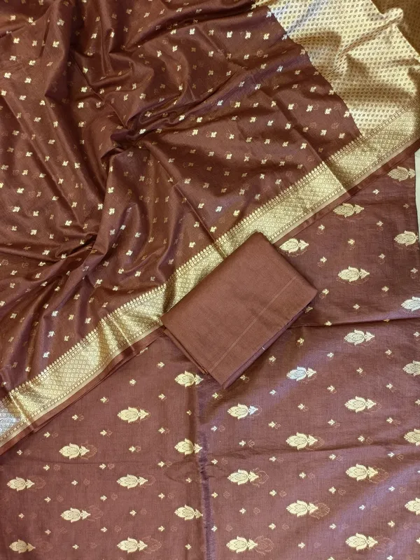 Brown_Mercerise_Silk_Floral_Zari_Booti_with_Chunri_Booti_Dupatta_Banarasi_Suit_11SKL_CMS4