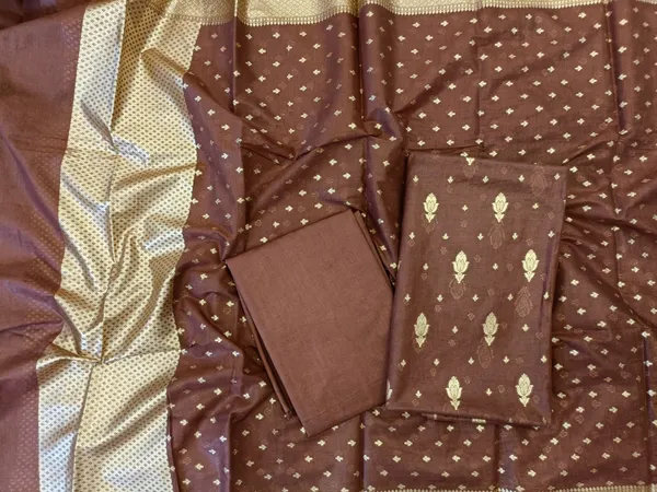Brown_Mercerise_Silk_Floral_Zari_Booti_with_Chunri_Booti_Dupatta_Banarasi_Suit_11SKL_CMS4