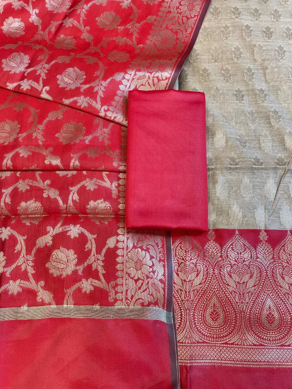 Beige_Art_Silk_Floral_Zari_Booti_Contrast_Banarasi_Suit_with_Red_Dupatta_625AJ_TPT58