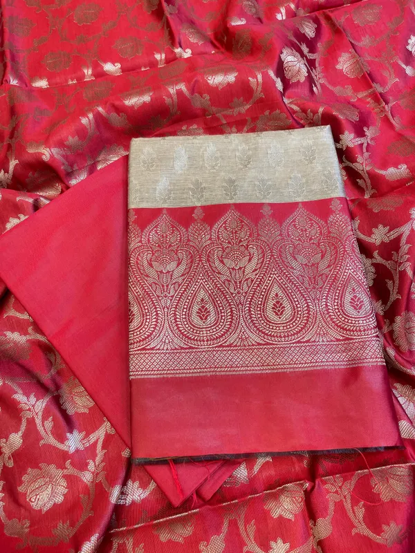 Beige_Art_Silk_Floral_Zari_Booti_Contrast_Banarasi_Suit_with_Red_Dupatta_625AJ_TPT58