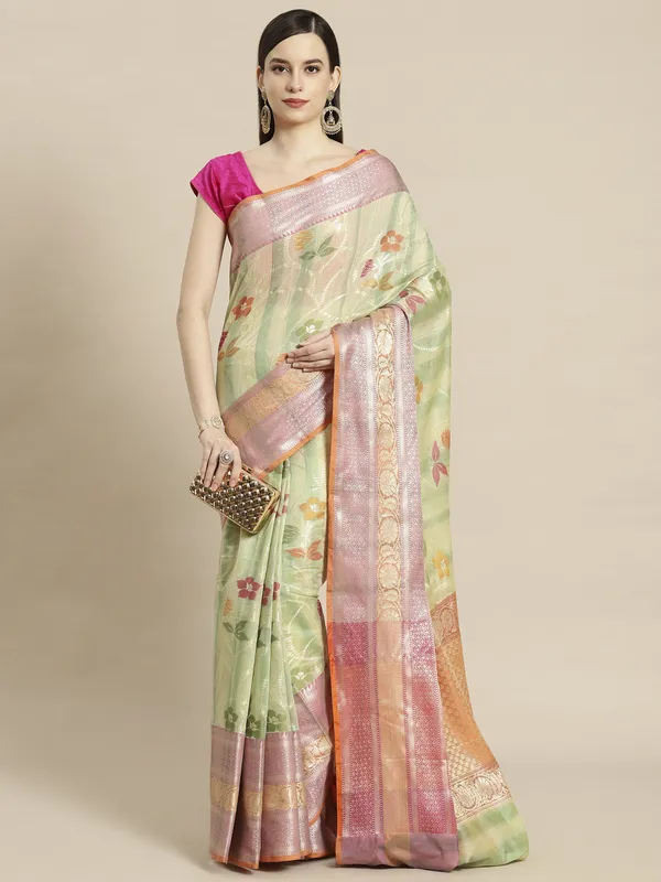 Green_Matka_Silk/Silk_Blend_Banarasi_Sarees_For_Women_GEMTKSLK_201