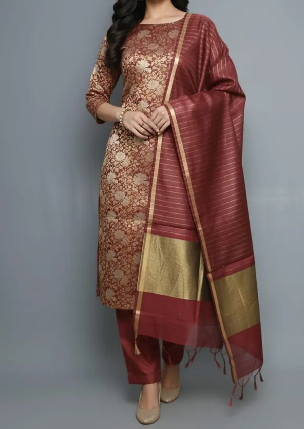 Maroon_Silk_Brocade_Resham_Zari_Banarasi_Suit_with_Cotton_Stripe_Zari_Dupatta_600SKL_MB1