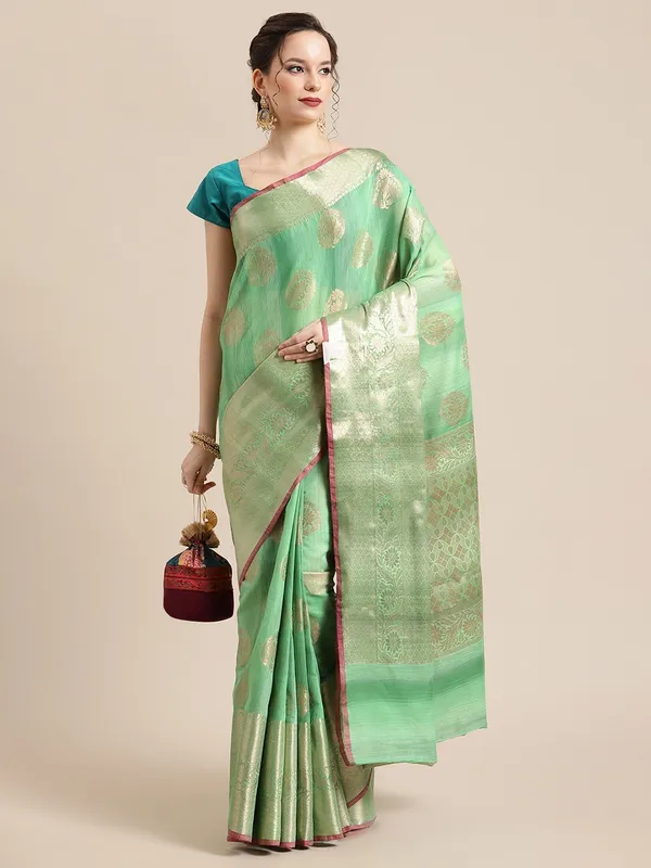 Green_Matka_Silk/Silk_Blend_Banarasi_Sarees_For_Women_GEMTKSLK_204